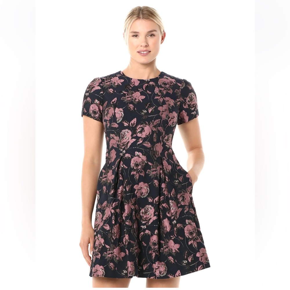 Vince Camuto Jacquard Short Sleeve Fit-And-Flare Women's Dress